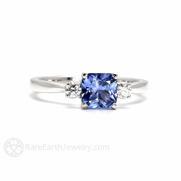 asscher blue sapphire ring ceylon sapphire 3 stone engagement with diamonds